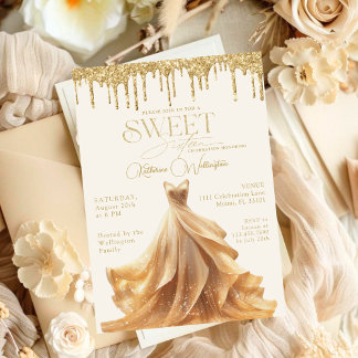 Sweet 16 Gold Glitzer Tropfen Dress 16 . Geburtsta Einladung