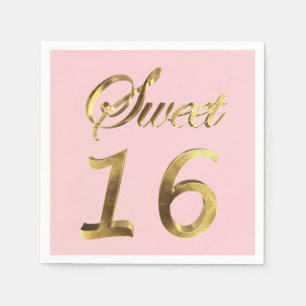 Sweet 16 Gold Look Typografie Pink Elegant Serviette