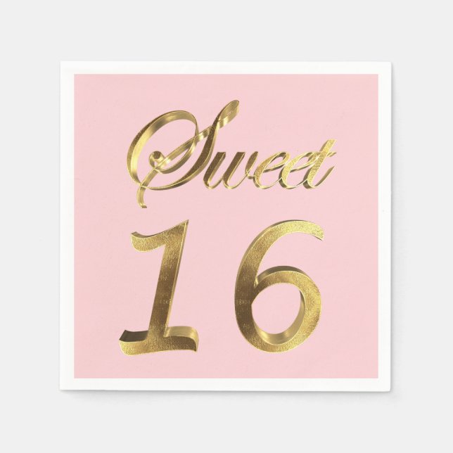 Sweet 16 Gold Look Typografie Pink Elegant Serviette (Vorderseite)