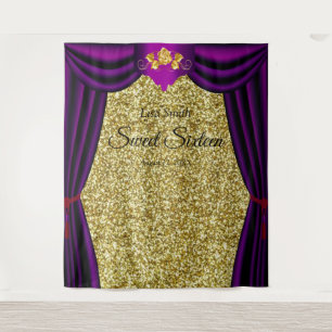 Sweet 16 Gold Rose Lila Vorhang Gold Glitzer Wandteppich