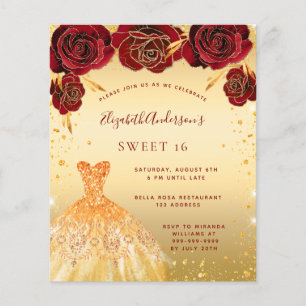 Sweet 16 Gold Rot Glitzer Kleidung Einladung Flyer