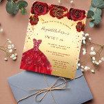 Sweet 16 Gold Rot Glitzer Kleidung Einladung Flyer<br><div class="desc">Bitte beachten Sie, dass diese Einladung auf Flyer Papier und sehr dünn ist. Umschläge sind nicht enthalten. Für dickere Einladungen (gleiche Gestaltung) besuchen Sie bitte unseren Shop. Eine moderne, stilvolle und glamouröse Einladung zu einer Sweet 16. Geburtstagsfeier. Ein Imitat goldener Hintergrund mit Imitaten goldenen Glitzer Staub, ein Kleid und rote...</div>