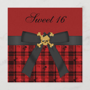 Sweet 16 Gold Skull Black & Red Party Einladungen