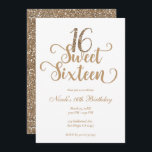 Sweet 16 Gold & White Glitzer Geburtstagsparty  Einladung<br><div class="desc">Anpassen an Ihr Ereignis</div>