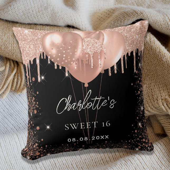 Sweet 16 Goldballons aus schwarzer Rose Party Kissen (Von Creator hochgeladen)