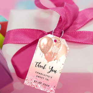 Sweet 16 Goldballons schwarzer Rose vielen Dank Geschenkanhänger