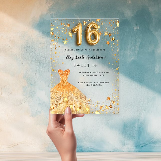 Sweet 16 goldene Sterne klar Acryleinladungen (Von Creator hochgeladen)
