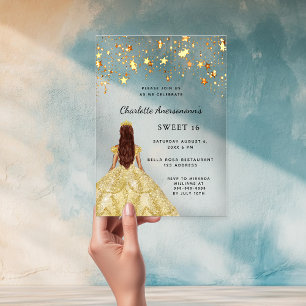 Sweet 16 goldene Sterne klar Acryleinladungen