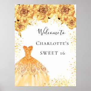 Sweet 16 goldfarbene Kleiderfloralen Party Empfang Poster