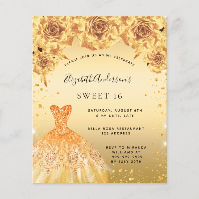 Sweet 16 Goldkleid Blumenladen Flyer (Vorne)