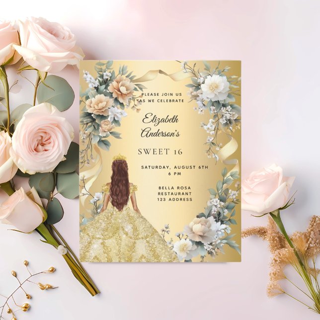 Sweet 16 Goldkleid gelbe Blumen Einladung (Von Creator hochgeladen)