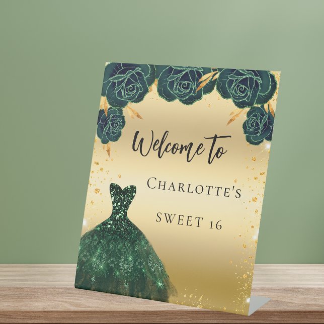 Sweet 16 Goldkleidung Blume willkommen Sockelschild (Von Creator hochgeladen)