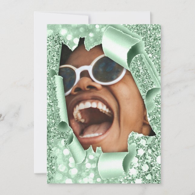 Sweet 16. Graduate Brautparty 3D Mint Glitzer Einladung (Vorderseite)