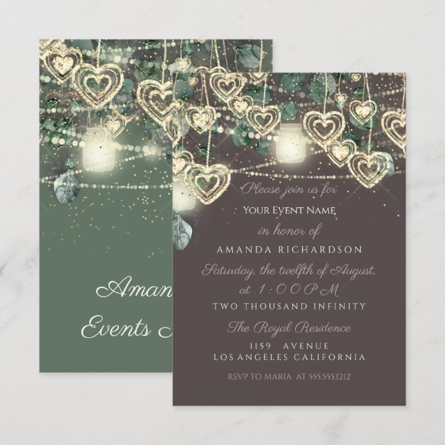 Sweet 16. Green BRIDAL Rustikales Wald Mint Brown Einladung (Vorne/Hinten)