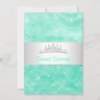 Sweet 16 Green Glitzer Silver Jewel Tiara Party 16 Einladung
