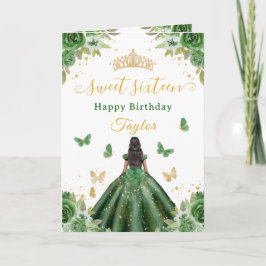 Sweet 16 Green Princess African American Girl Karte