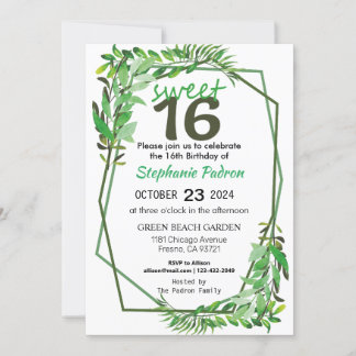 Sweet 16 Greenery Geometric Modern 16. Geburtstag Einladung
