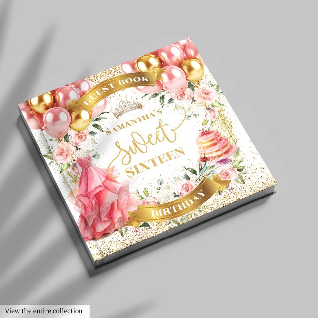 Sweet 16 Guest Book Gold Glitzer Blush Pink Gästebuch (Elegant Sweet Sixteen Guest Book Blush Gold)