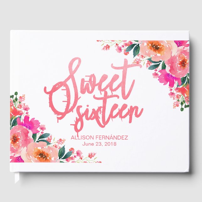 Sweet 16 Guest Book Hot Pink Floral Gästebuch (Vorderseite)