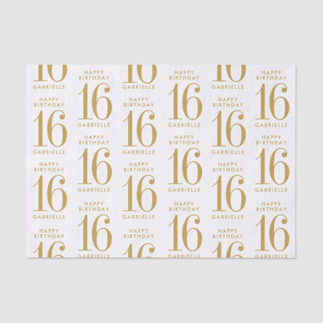 Sweet 16 Happy Birthday Gold Name and Age Seidenpapier (Vorderseite)