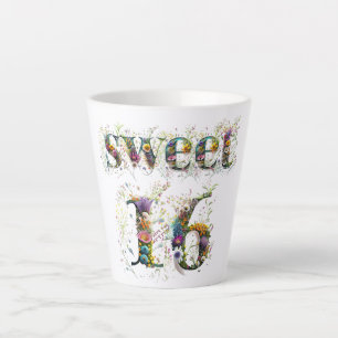 Sweet 16 Happy Birthday Wildblumen Text Milchtasse