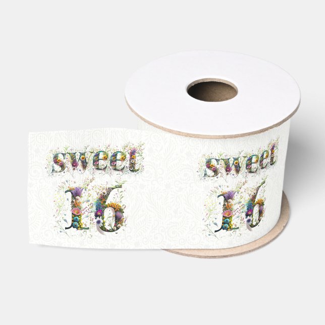 Sweet 16 Happy Birthday Wildblumen Text Ripsband (Spule)