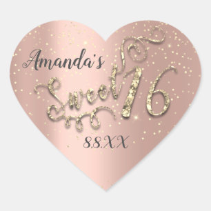 Sweet 16. Heart Glitzer Confetti Trendy Blush Herz-Aufkleber