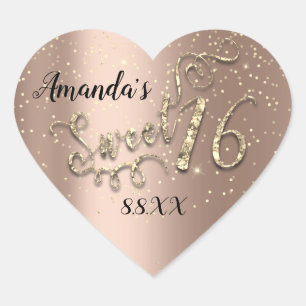 Sweet 16. Heart Glitzer Confetti Trendy Rose Herz-Aufkleber