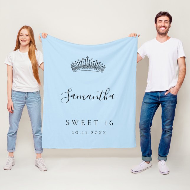 Sweet 16 hellblau tiara Kronname Fleecedecke (Beispiel)