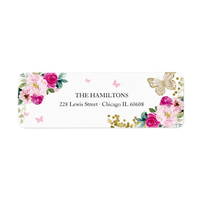 Sweet 16 Hot Pink Gold Floral Butterfly (Vorne)