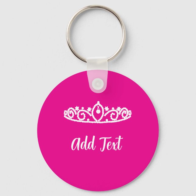 Sweet 16 Hot Pink Keyring mit White Tiara Design Schlüsselanhänger (Vorderseite)