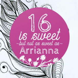 Sweet 16 Hot Pink, Magenta, Weiße Blume Runder Aufkleber