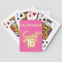  Sweet 16 Hot Pink Neon Glow Gold Glitter Birthday Spielkarten