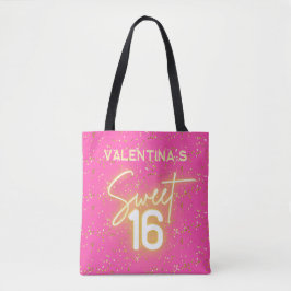  Sweet 16 Hot Pink Neon Glow Gold Glitter Birthday Tasche