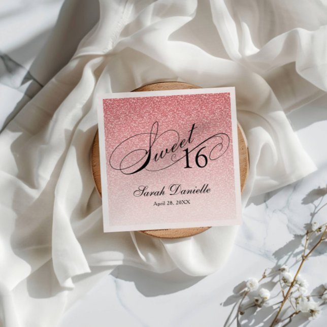 Sweet 16 Hübsch Pink Glitzer Glam Personalisiert Serviette (Von Creator hochgeladen)