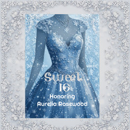 Sweet 16 Icy Blue Silver Snowflakes Personalized  Einladung