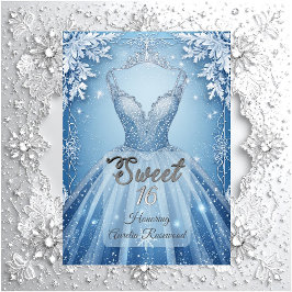 Sweet 16 Icy Blue Silver Winter Frost Snowflakes  Einladung