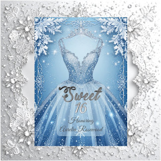 Sweet 16 Icy Blue Silver Winter Frost Snowflakes Einladung