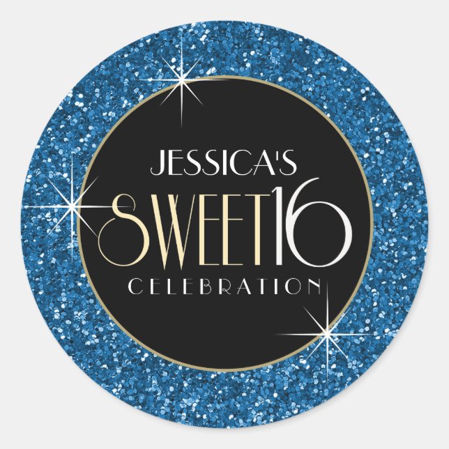 Sweet 16 Imitate Blue Glitzer Umschlag Aufkleber (Vorderseite)