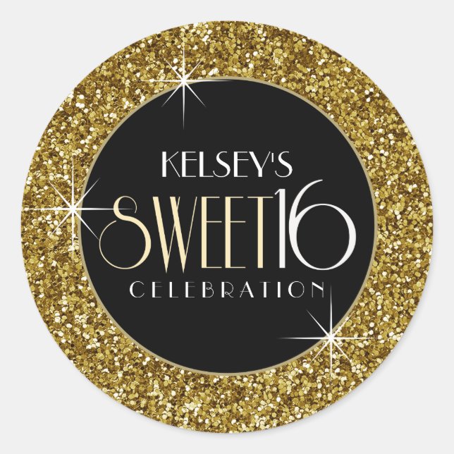 Sweet 16 Imitate Gold Glitzer Umschlag Aufkleber (Vorderseite)