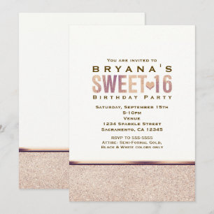 SWEET 16 Imitats Rose Gold Champagner Party Einlad Einladung