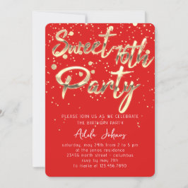 Sweet 16. Instant Download Red Gold Confetti Einladung