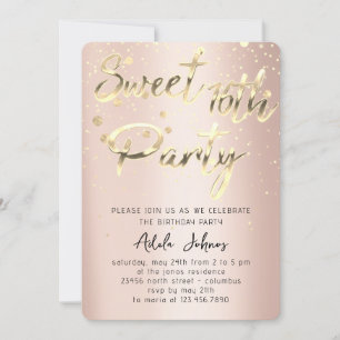 Sweet 16. Instant Download Rose Gold Confetti Einladung