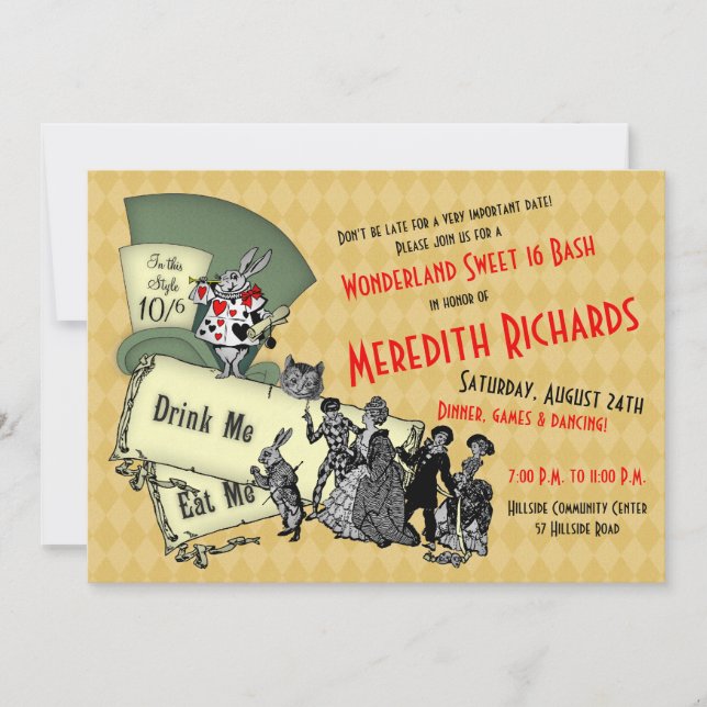 Sweet 16 Invitation Anniversaire Mad Hatter Wonder (Devant)