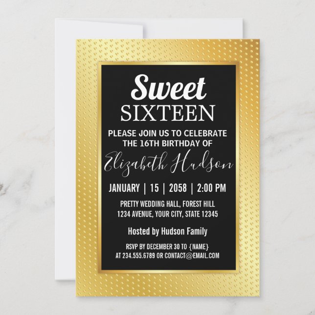 Sweet 16 Invitation avec Speckles d'or (Devant)