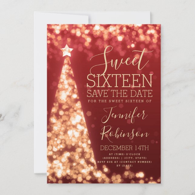 Sweet 16 Invitation d'anniversaire Gold & Red Chri (Devant)