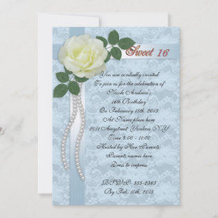 Sweet 16 Invitation dentelle satinée et rose blanc
