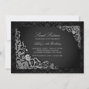 Sweet 16   Invitation en damas floral argenté