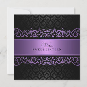 Sweet 16 Invitation en damas violet et noir