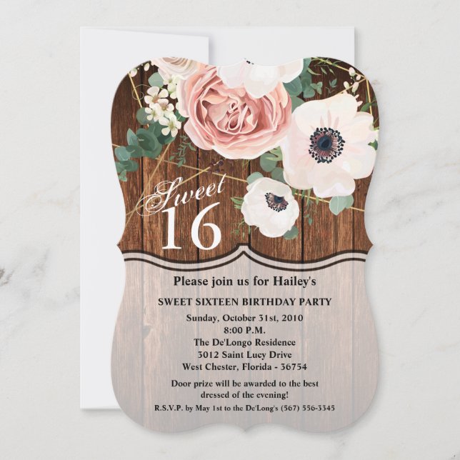 Sweet 16 Invitation Jardin géométrique Rose d'anni (Devant)